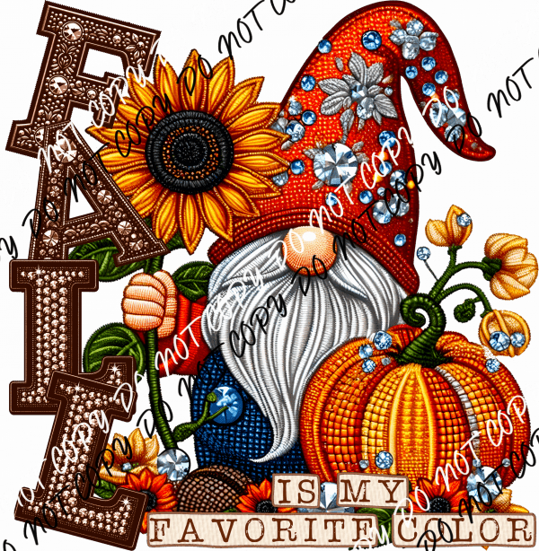 Fall is My Favorite Color Gnome Faux Rhinestone DTF Transfer - We Print U Press DTF Transfers