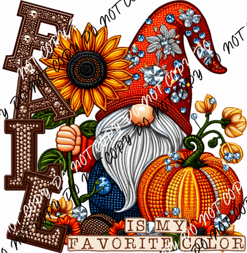 Fall is My Favorite Color Gnome Faux Rhinestone DTF Transfer - We Print U Press DTF Transfers