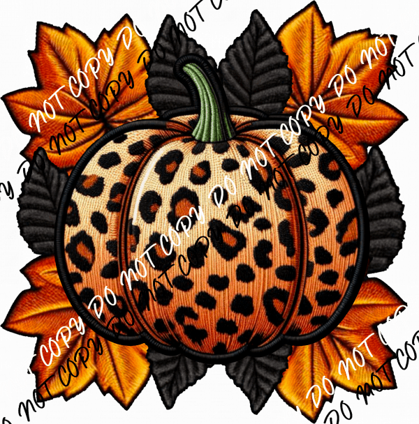 Fall Leopard Pumpkin Faux Embroidery DTF Transfer - We Print U Press DTF Transfers