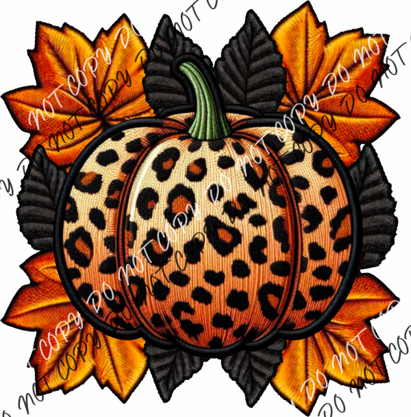 Fall Leopard Pumpkin Faux Embroidery Dtf Transfer Rtp Transfers