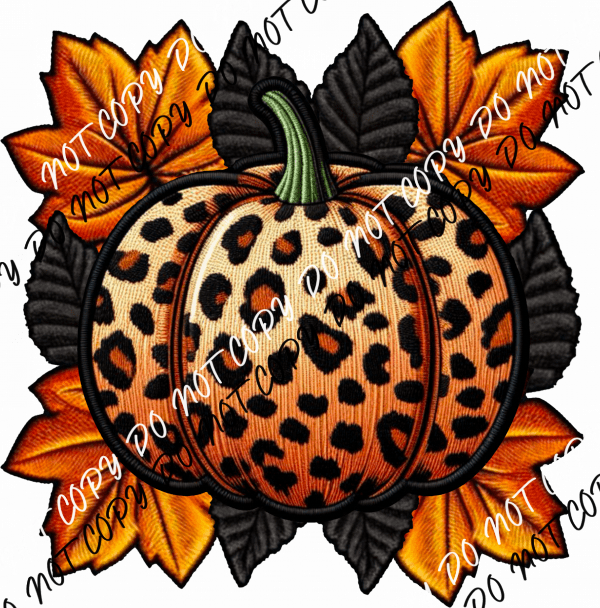 Fall Leopard Pumpkin Faux Embroidery DTF Transfer - We Print U Press DTF Transfers