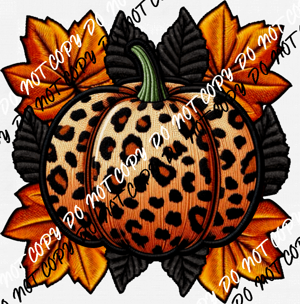 Fall Leopard Pumpkin Faux Embroidery DTF Transfer - We Print U Press DTF Transfers