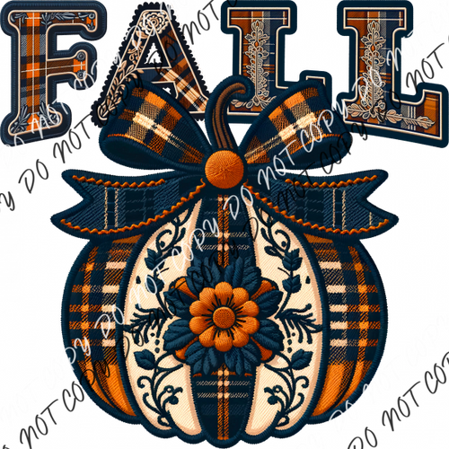 Fall Navy And Orange Pumpkin Faux Embroidery Dtf Transfer Rtp Transfers