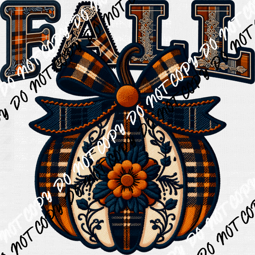 Fall Navy and Orange Pumpkin Faux Embroidery DTF Transfer - We Print U Press DTF Transfers