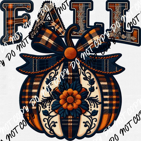 Fall Navy and Orange Pumpkin Faux Embroidery DTF Transfer - We Print U Press DTF Transfers