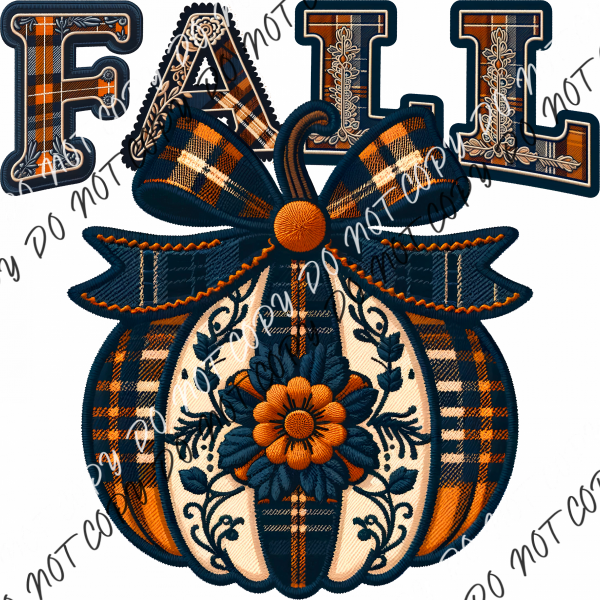 Fall Navy And Orange Pumpkin Faux Embroidery Dtf Transfer Rtp Transfers