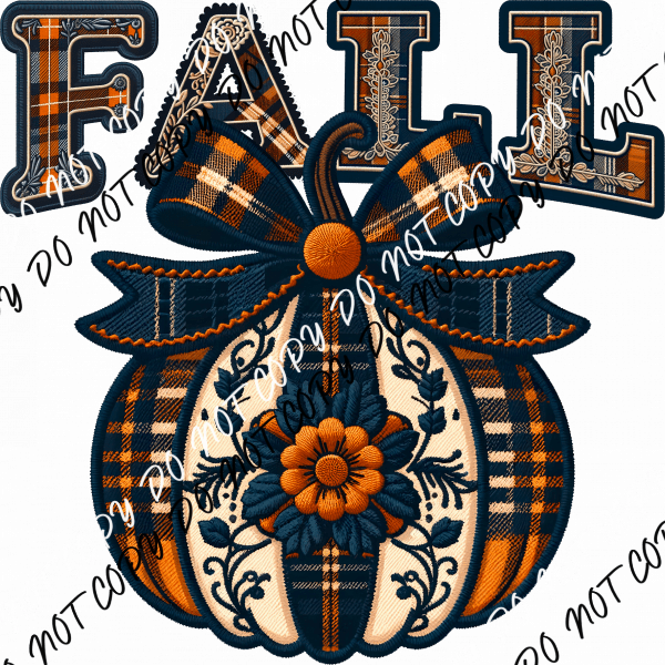 Fall Navy and Orange Pumpkin Faux Embroidery DTF Transfer - We Print U Press DTF Transfers