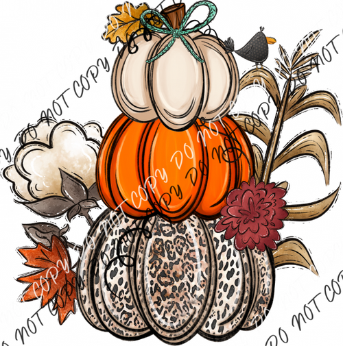 Fall Pumpkin Stack Of 3 With Cotton Dtf Transfer Transfers