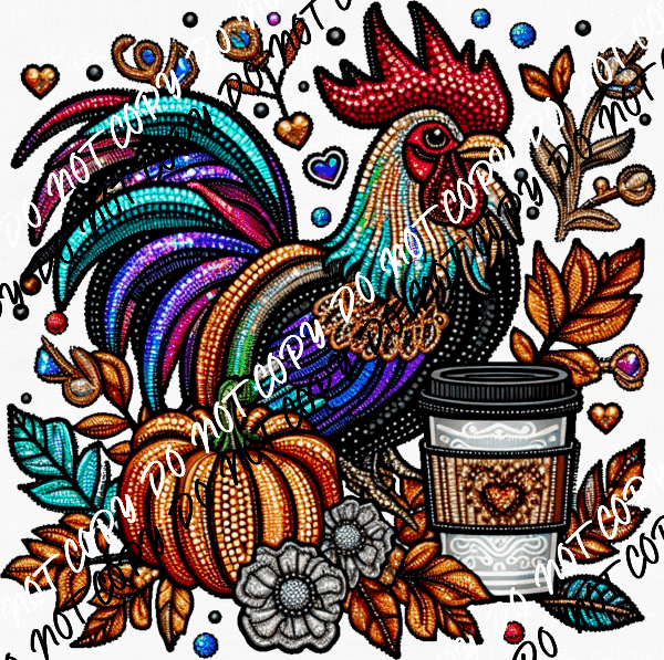 Fall Rooster Faux Beads DTF Transfer - We Print U Press DTF Transfers