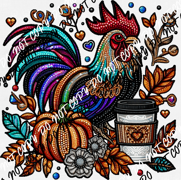 Fall Rooster Faux Beads DTF Transfer - We Print U Press DTF Transfers