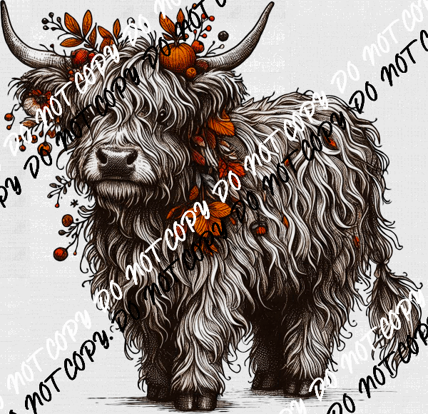 Fall Shaggy Cow DTF Transfer - We Print U Press DTF Transfers