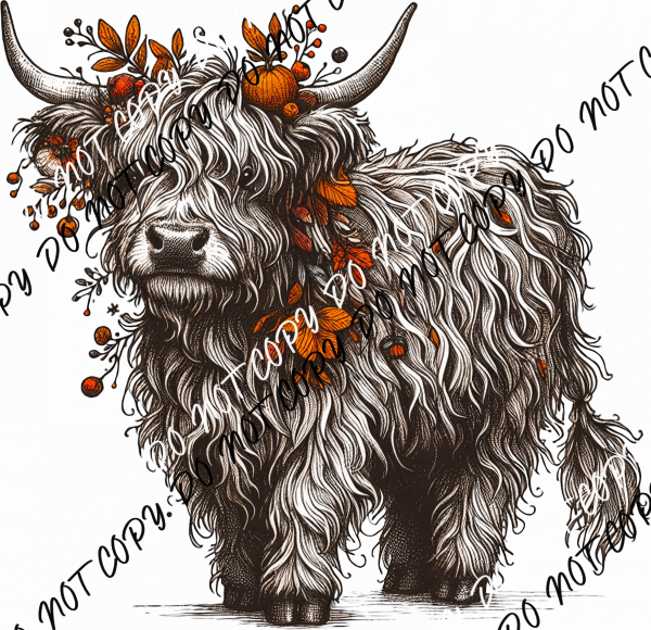 Fall Shaggy Cow DTF Transfer - We Print U Press DTF Transfers