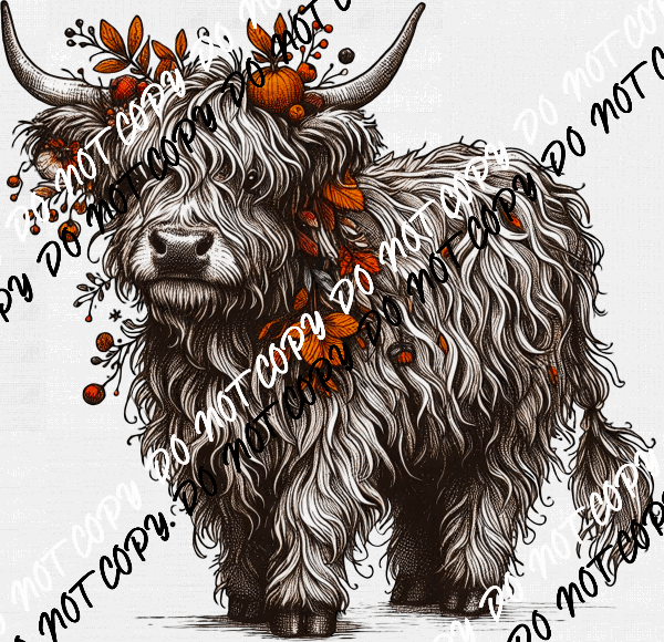 Fall Shaggy Cow DTF Transfer - We Print U Press DTF Transfers