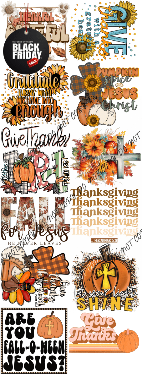 Fall Thanksgiving Religious Premade Bundle 60’ Gang Sheet Dtf Transfers