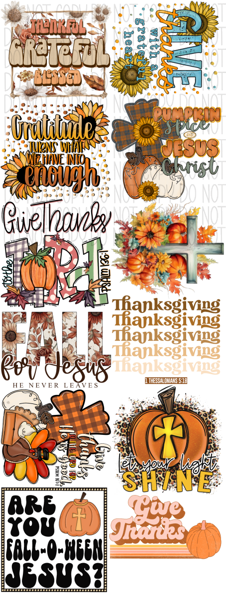 Fall Thanksgiving Religious Premade Bundle 60’ Gang Sheet Dtf Transfers