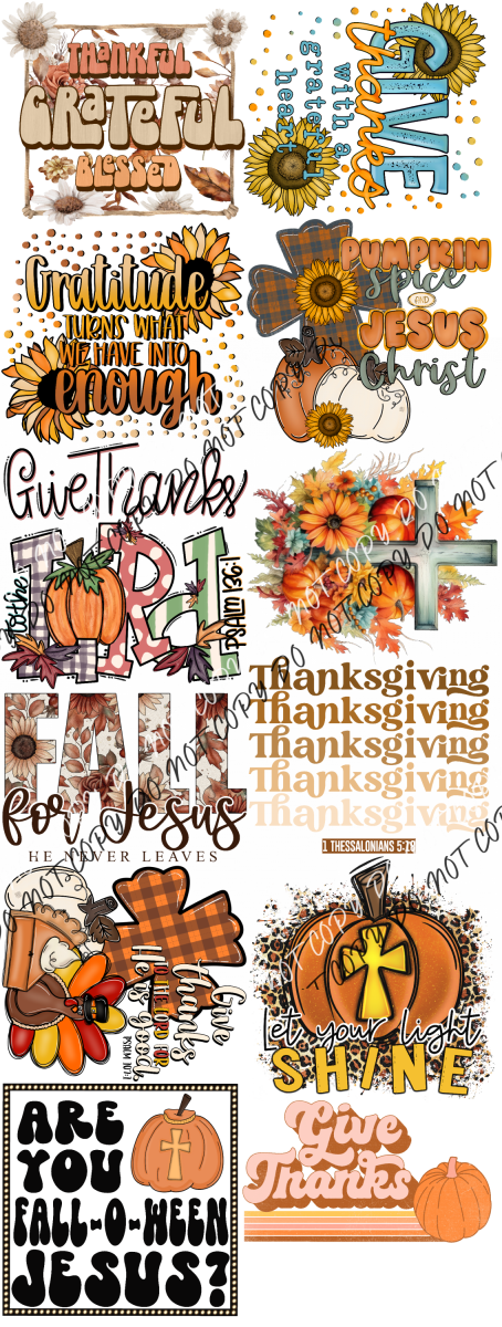 Fall Thanksgiving Religious Premade Bundle 60’ Gang Sheet Dtf Transfers