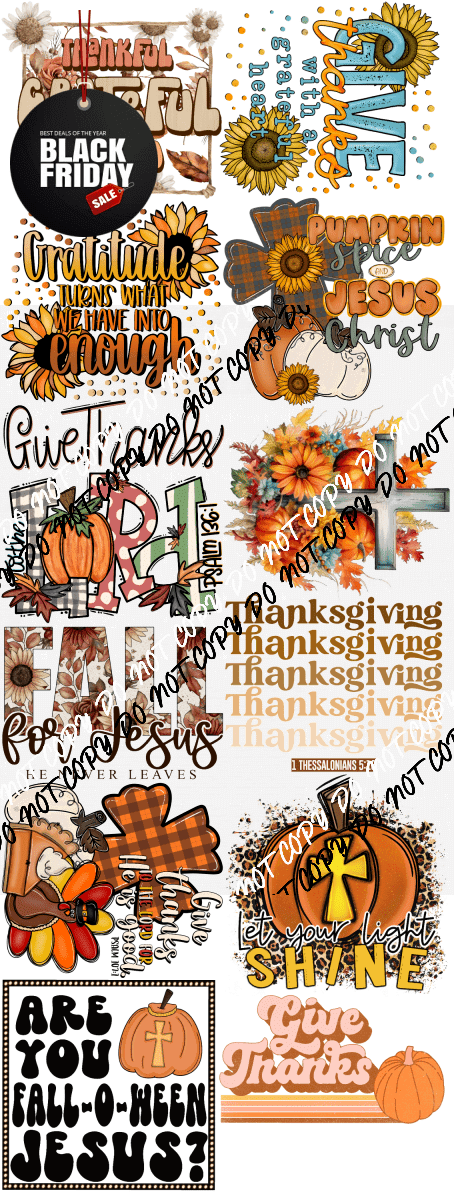 Fall Thanksgiving Religious Premade Bundle 60" Gang Sheet - We Print U Press DTF Transfers