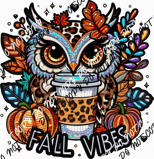 Fall Vibes Owl Faux Embroidery DTF Transfer - We Print U Press DTF Transfers