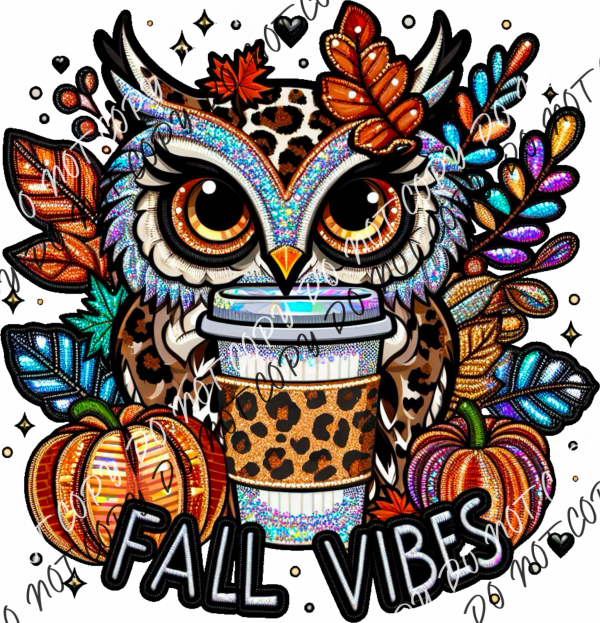 Fall Vibes Owl Faux Embroidery Dtf Transfer Rtp Transfers