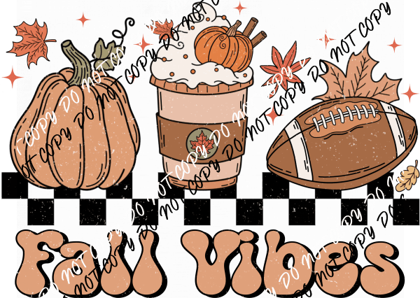 Fall Vibes Pumpkin Drink Football Checkerboard DTF Transfer - We Print U Press DTF Transfers