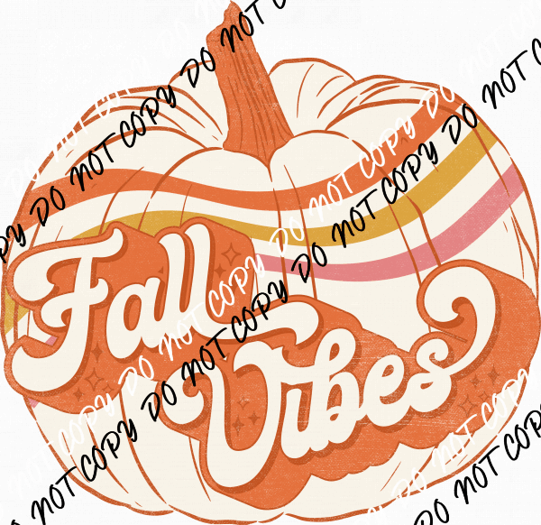 Fall Vibes Retro Stripe Pumpkin Cream DTF Transfer - We Print U Press DTF Transfers