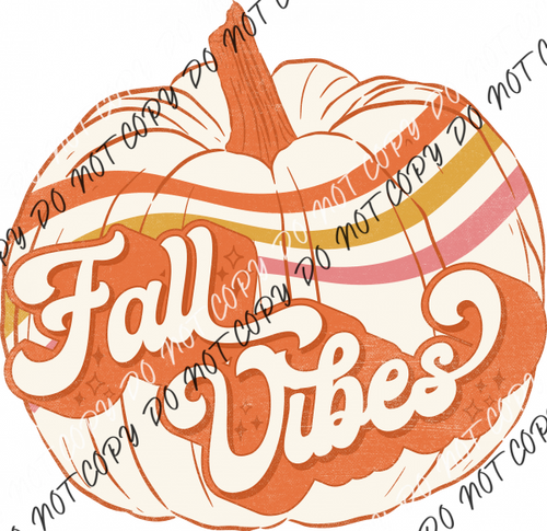 Fall Vibes Retro Stripe Pumpkin Cream Dtf Transfer