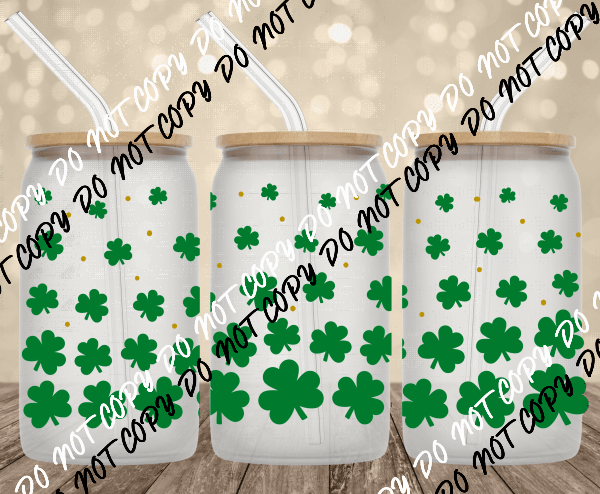 Falling shamrocks UV Transfer for 16 oz Glass Can - We Print U Press DTF Transfers