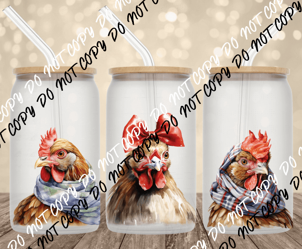Fancy Chickens UV Transfer for 16 oz Glass Can - We Print U Press DTF Transfers