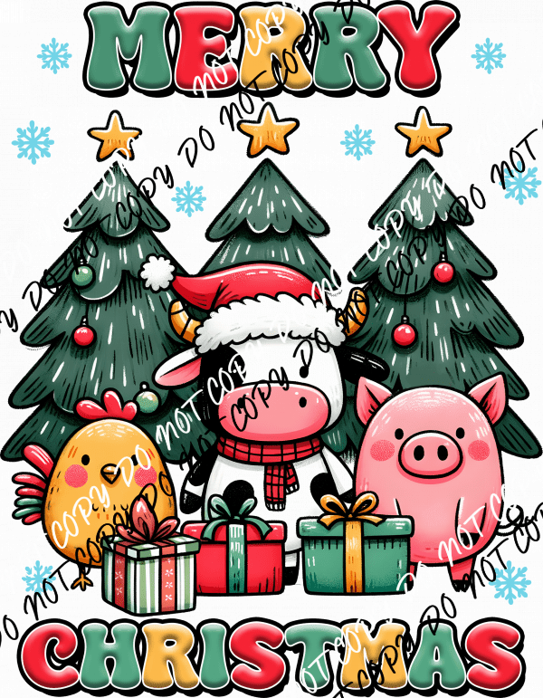 Farm Friends Merry Christmas DTF Transfer - We Print U Press DTF Transfers