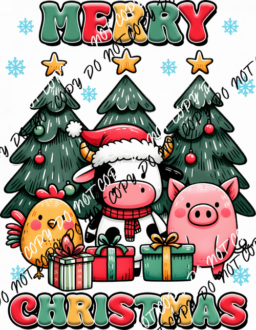Farm Friends Merry Christmas DTF Transfer - We Print U Press DTF Transfers