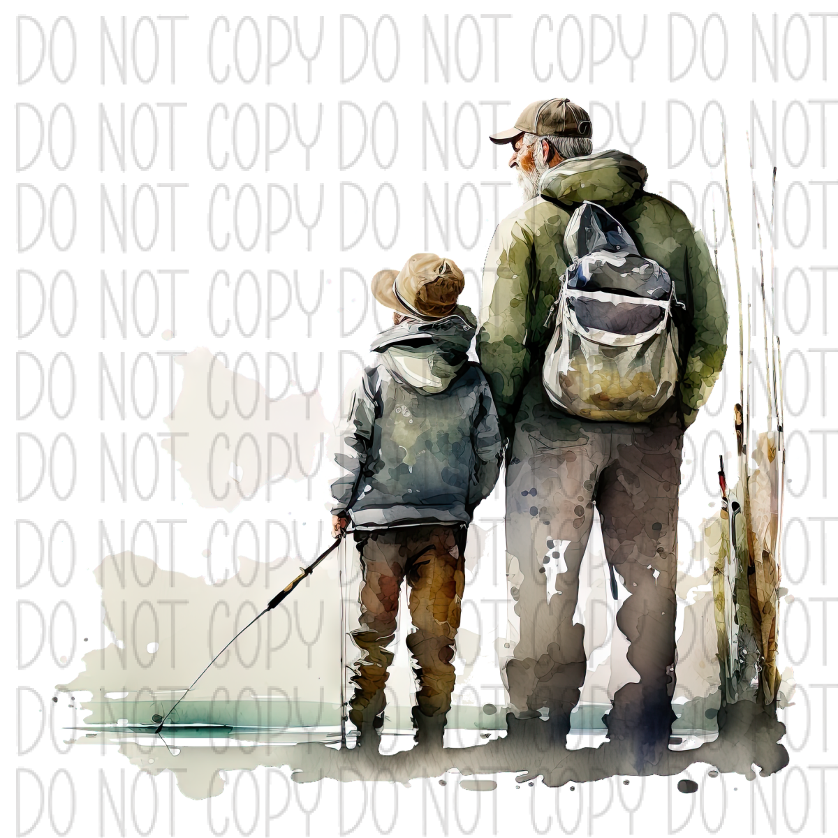 Father And Son Fishing Watercolor Dtf Transfer
