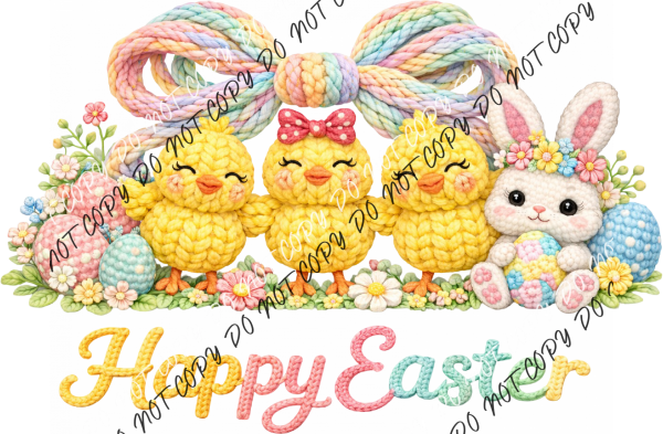 Faux Crochet Happy Easter Chicks Trio DTF Transfer RTP DTF Transfers