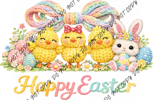 Faux Crochet Happy Easter Chicks Trio DTF Transfer RTP DTF Transfers