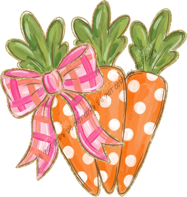 Faux Glitter Easter Carrots with Bow DTF Transfer RTP DTF Transfers