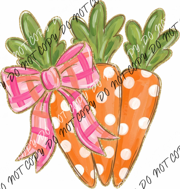 Faux Glitter Easter Carrots with Bow DTF Transfer RTP DTF Transfers