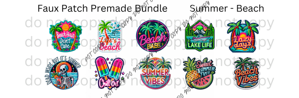 Faux Patch Summer - Beach Premade Bundle Dtf Transfers