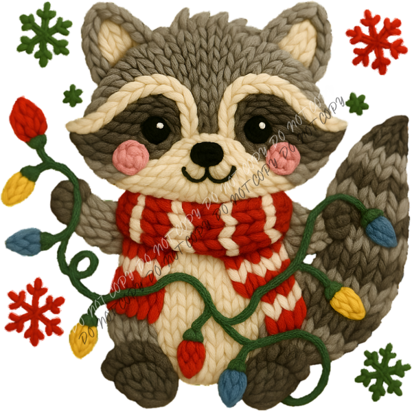 Faux Yarn Christmas Raccoon DTF Transfer RTP DTF Transfers