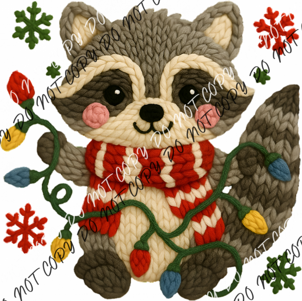 Faux Yarn Christmas Raccoon DTF Transfer RTP DTF Transfers