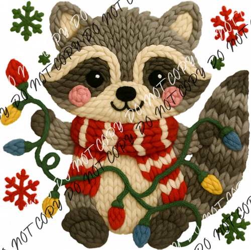Faux Yarn Christmas Raccoon DTF Transfer RTP DTF Transfers