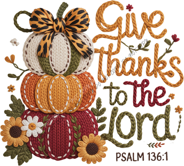 Faux Yarn Give Thanks to the Lord DTF Transfer RTP DTF Transfers