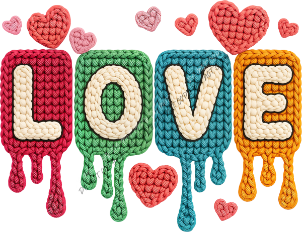 faux yarn love dtf transfer