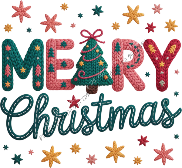 Faux Yarn Merry Christmas DTF Transfer RTP DTF Transfers