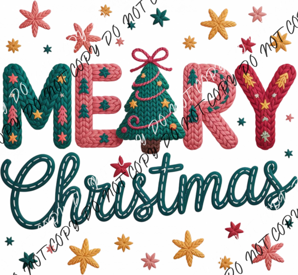 Faux Yarn Merry Christmas DTF Transfer RTP DTF Transfers