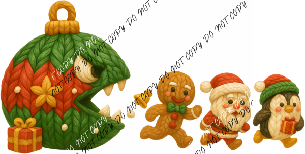 Faux Yarn Ornament Monster Chase DTF Transfer RTP DTF Transfers