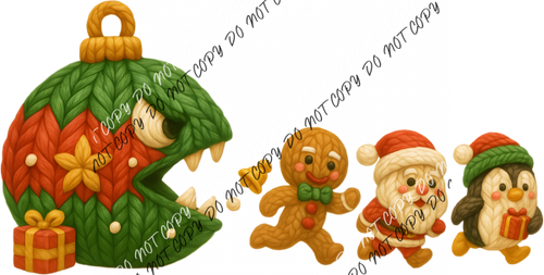 Faux Yarn Ornament Monster Chase DTF Transfer RTP DTF Transfers