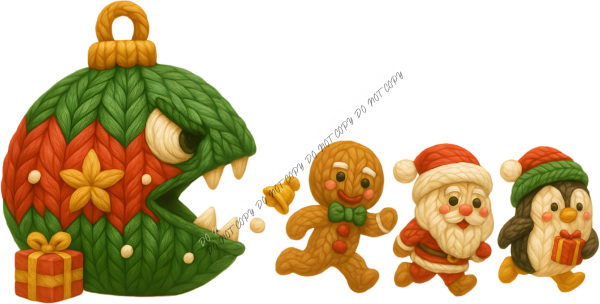 Faux Yarn Ornament Monster Chase DTF Transfer RTP DTF Transfers