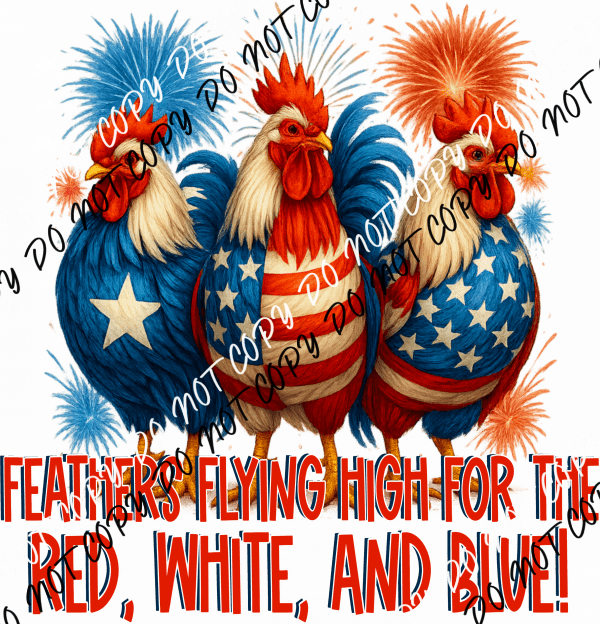 Feathers Flying High Patriotic Roosters DTF Transfer - We Print U Press DTF Transfers
