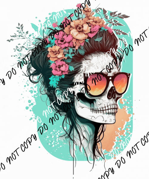 Feminine Skull Sunglasses Floral DTF Transfer - We Print U Press DTF Transfers