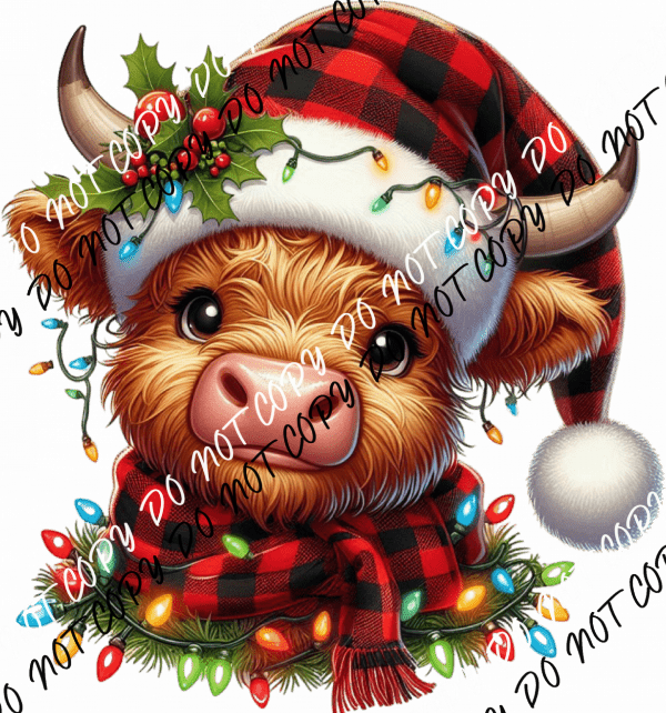 Festive Highland Cow DTF Transfer - We Print U Press DTF Transfers