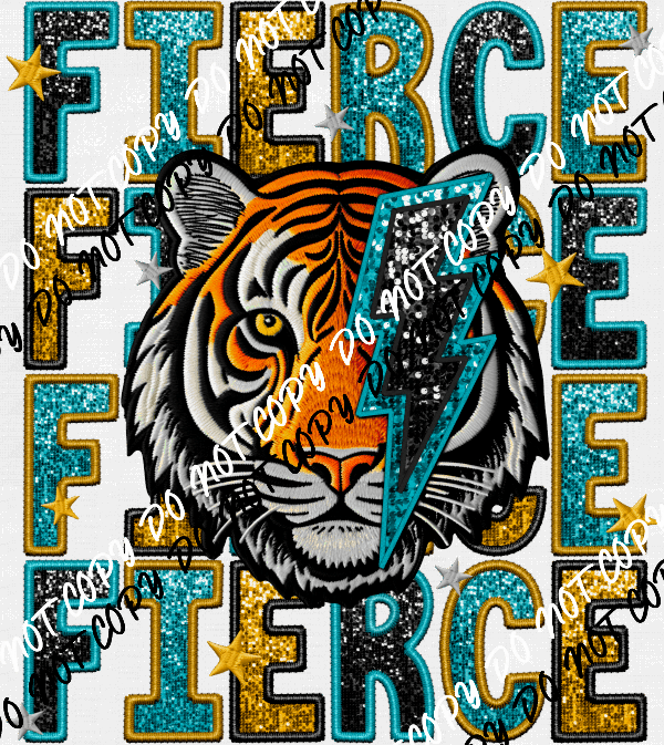 Fierce Tiger faux sequin and embroidery DTF Transfer - We Print U Press DTF Transfers